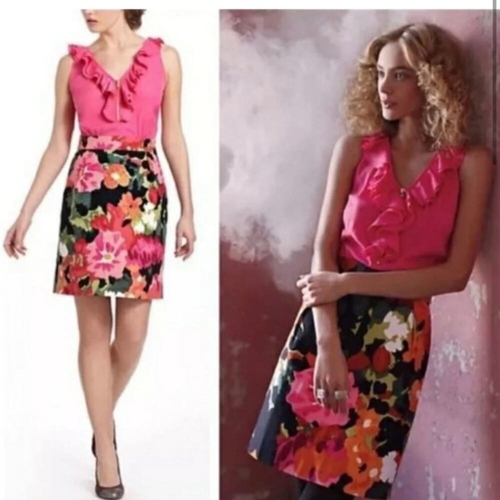 Tabitha by Anthropologie size 0 Sleeveless Shift Dress Pink Floral Ruffle